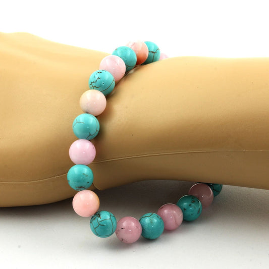 Opale Rose + Turquoise. Bracelet en Perles naturelles