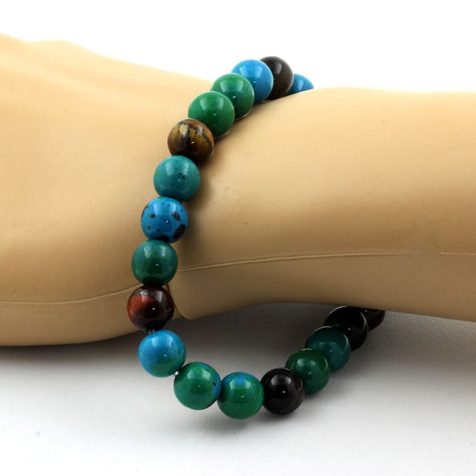 Oeil de Tigre multicolore + Chrysocolle. Bracelet en Perles naturelles