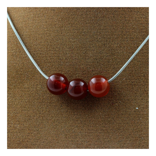 Collier 3 perles Agate Rouge 8 mm