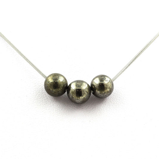 Collier 3 perles Pyrite d'Espagne 8 mm