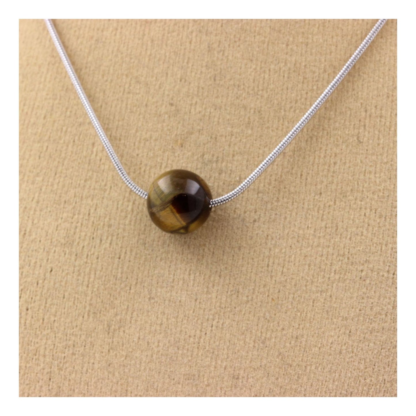 Collier 1 perle Oeil de Tigre 8 mm