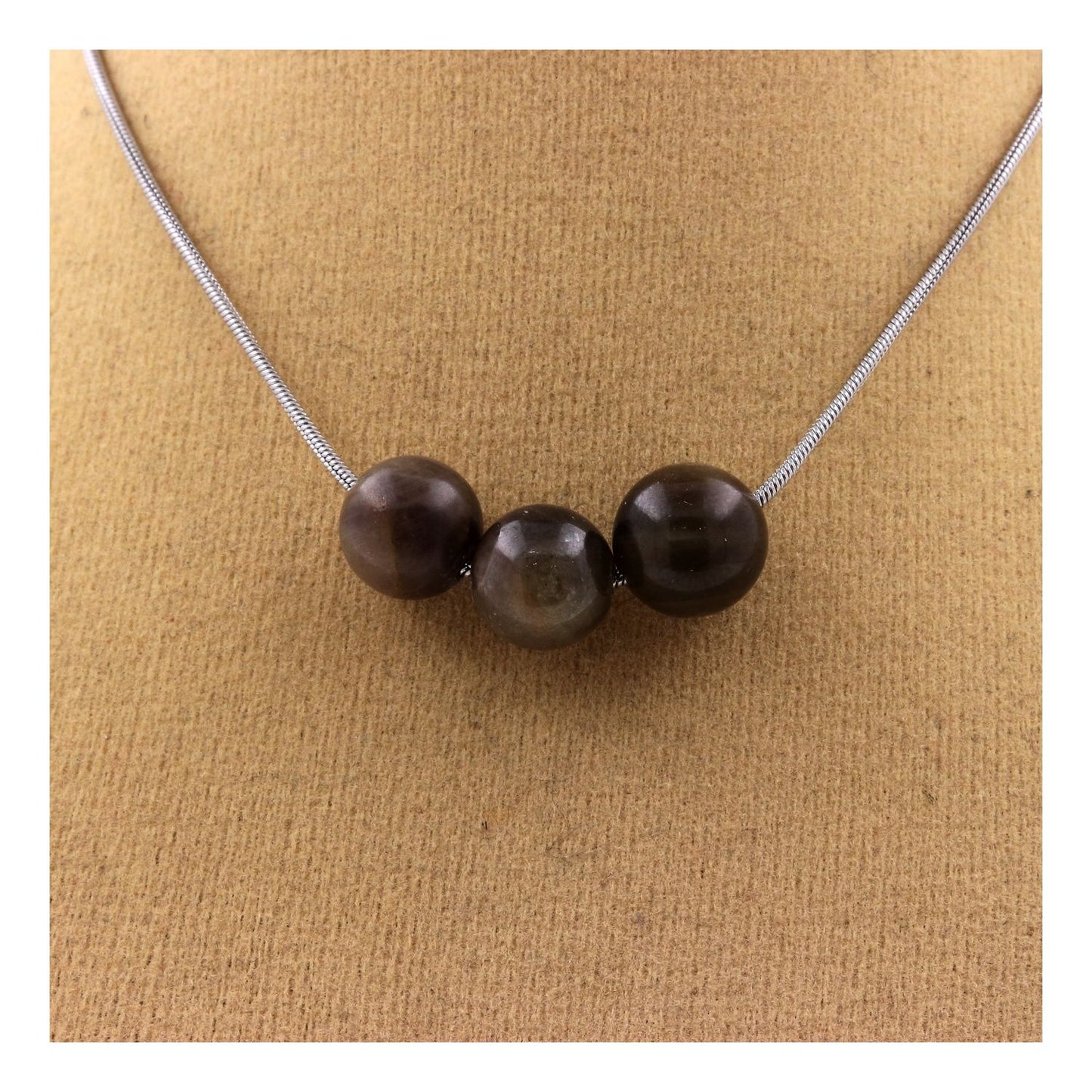 Collier 3 perles Saphir de Mogok, Birmanie, Myanmar 8 mm