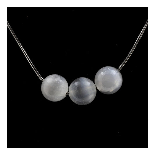 Collier 3 perles Selenite du Maroc 8 mm