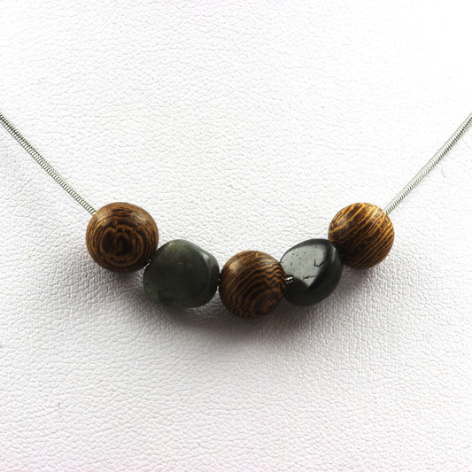 Collier perles bois 8 mm + Labradorite de Finlande