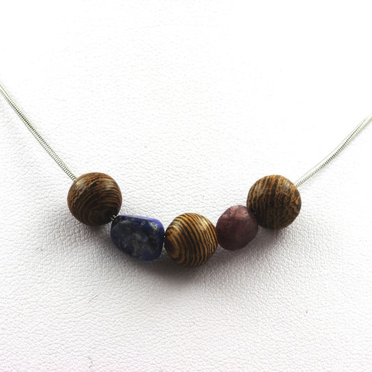 Collier perles bois 8 mm + Rubis du Brésil + Lapis Lazuli du Pakistan