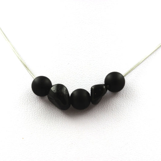 Collier perles Onyx noir mat 8 mm + Tourmaline Schorl du Brésil