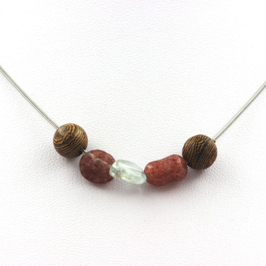 Collier perles bois 8 mm + Aigue-Marine du Brésil + Rubis du Brésil