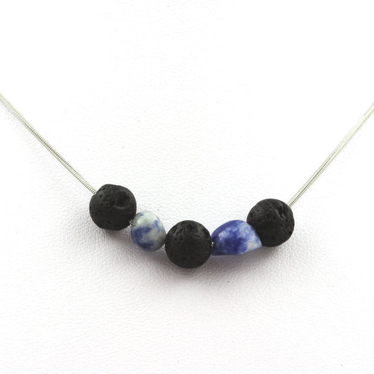 Collier perles Lave 8 mm + Jaspe bleu d'Afrique du Sud