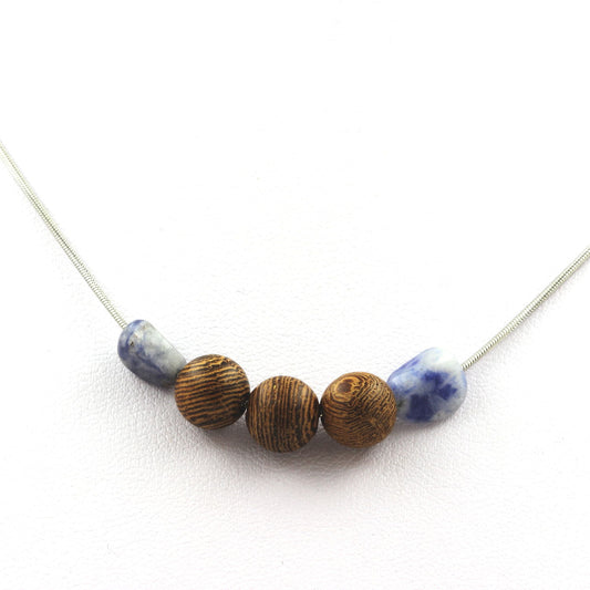 Collier perles bois 8 mm + Jaspe bleu d'Afrique du Sud