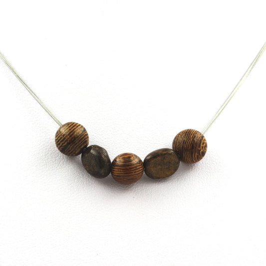 Collier perles bois 8 mm + Bronzite du Brésil