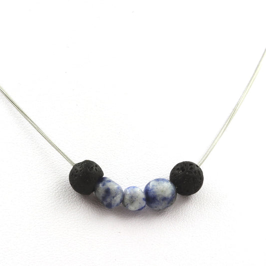 Collier perles Lave 8 mm + Jaspe bleu d'Afrique du Sud