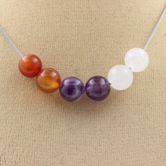 Collier perles Agate rubanée + Améthyste + Pierre de lune 8 mm