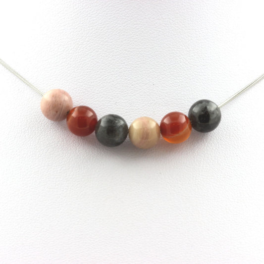 Collier perles Rhodonite + Labradorite + Agate rubanée 8 mm