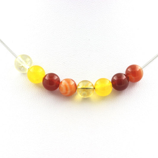 Collier perles Agate rubanée + Agate jaune + Agate Rouge + Citrine 8 mm