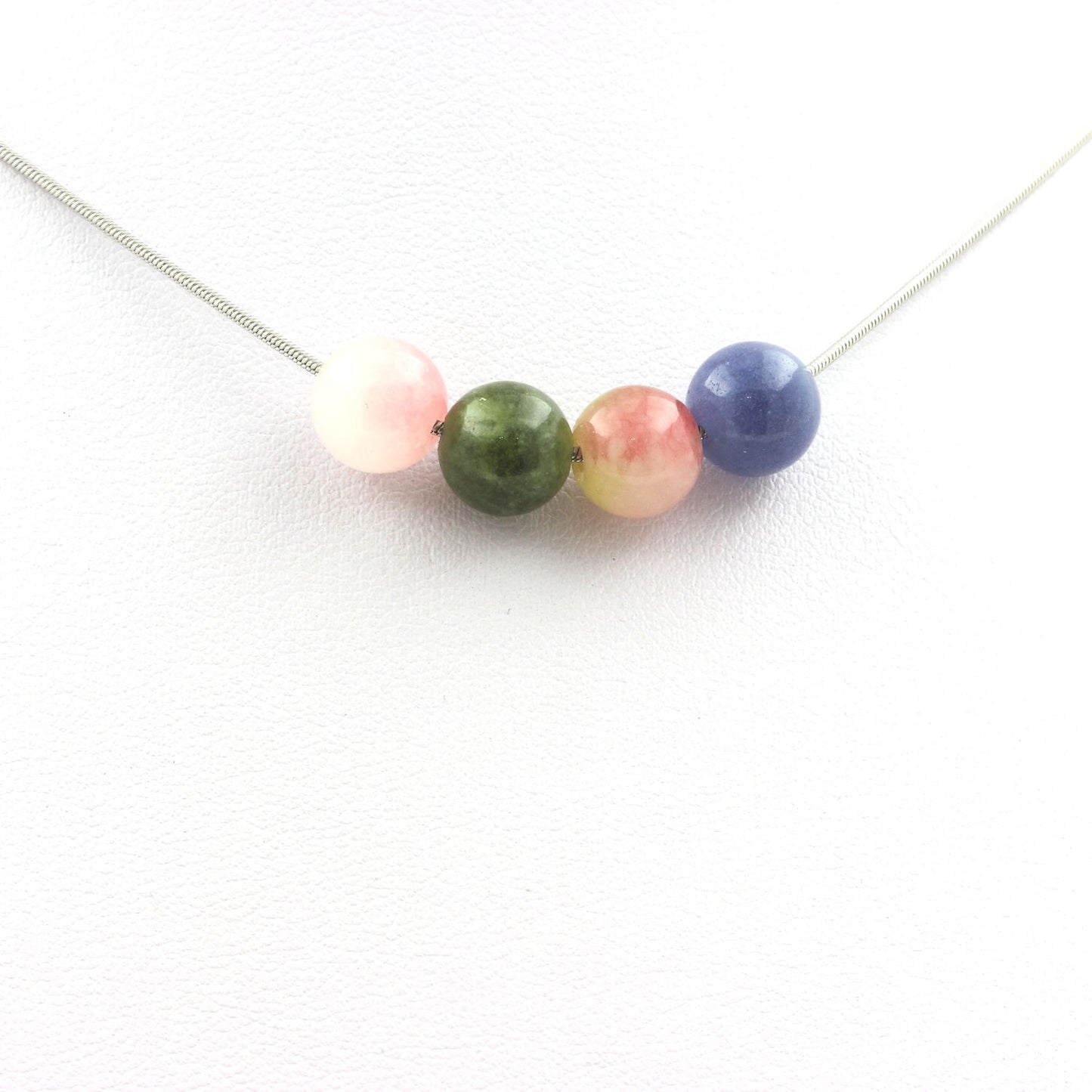 Collier 4 perles Tourmaline multicolore + Tourmaline melon d'eau 8 mm