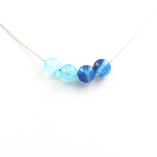 Collier 4 perles Agate rubanée bleu 8 mm