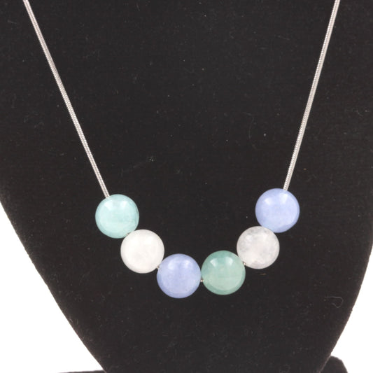 Collier perles Aigue-Marine + Pierre de lune 8 mm