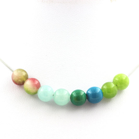 Collier perles Péridot + Chrysocolle + Angélite + Tourmaline melon d'eau 8 mm