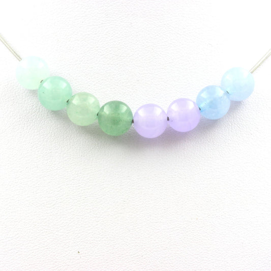 Collier perles Calcédoine lavande + Aigue-marine + Aventurine + Angélite 8 mm