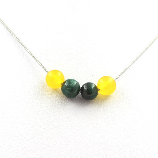 Collier perles Agate jaune + Malachite du Congo 8 mm