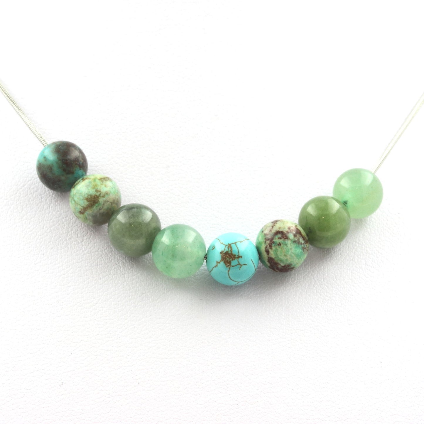 Collier perles Aventurine + Jade + Chrysocolle de Namibie + Turquoise 8 mm