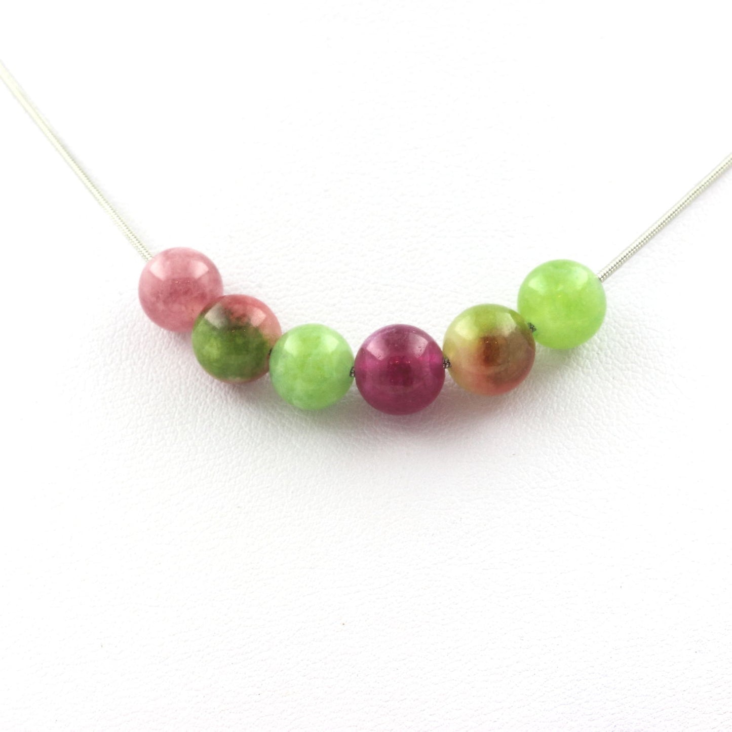 Collier perles Tourmaline multicolore + Tourmaline melon d'eau + Péridot 8 mm