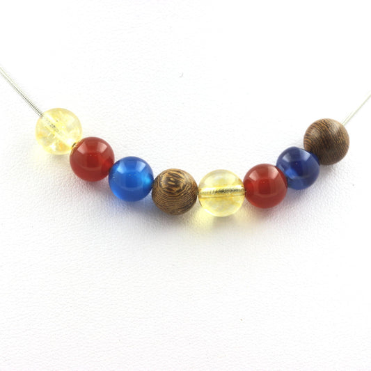 Collier perles Agate rouge + Agate rubanée bleu + Citrine + bois 8 mm