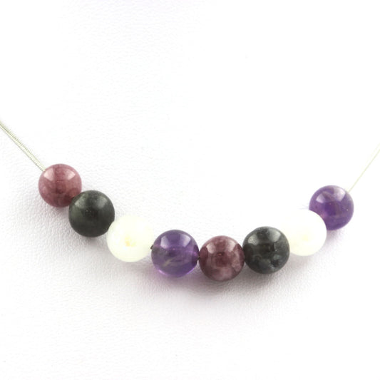 Collier perles Lépidolite + Labradorite + Pierre de Lune + Améthyste 8 mm