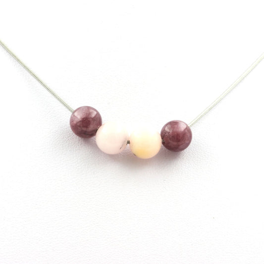 Collier perles Lépidolite + Opale Rose 8 mm