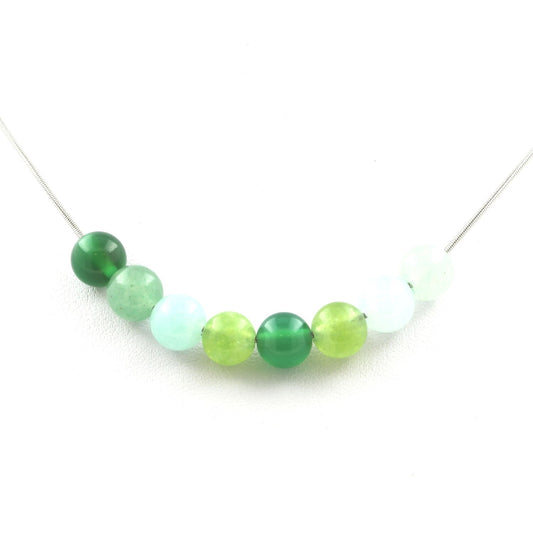 Collier perles Agate verte + Aventurine + Péridot + Angélite 8 mm