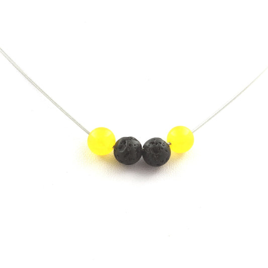Collier perles Agate jaune + Lave 8 mm