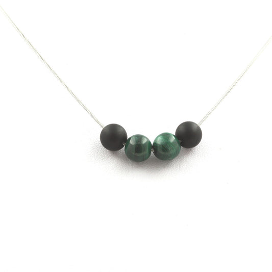 Collier perles Onyx noir mat + Malachite du Congo 8 mm