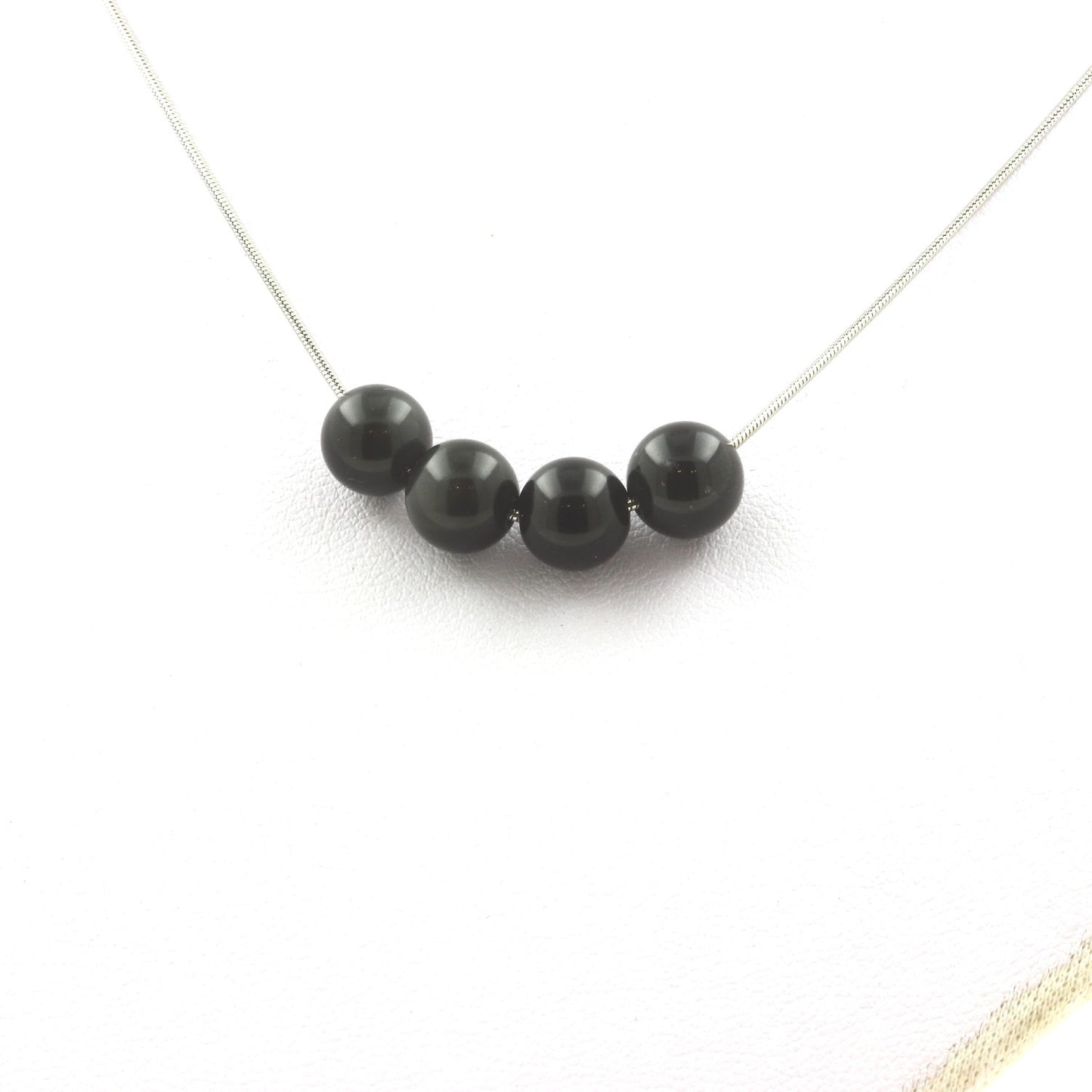 Collier 4 perles Obsidienne noire 8 mm