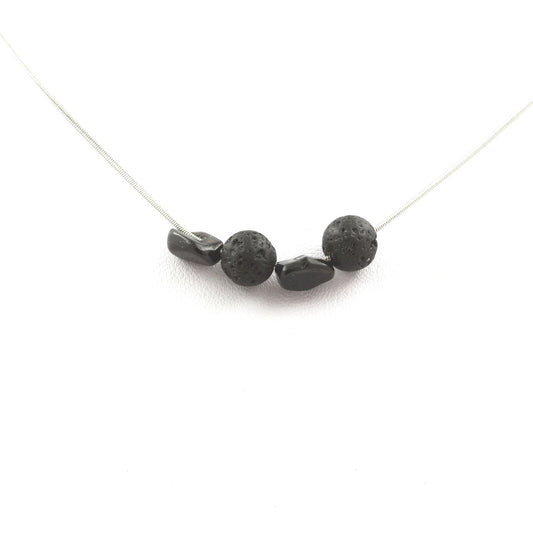 Collier perles Lave + Tourmaline Schorl du Brésil 8 mm