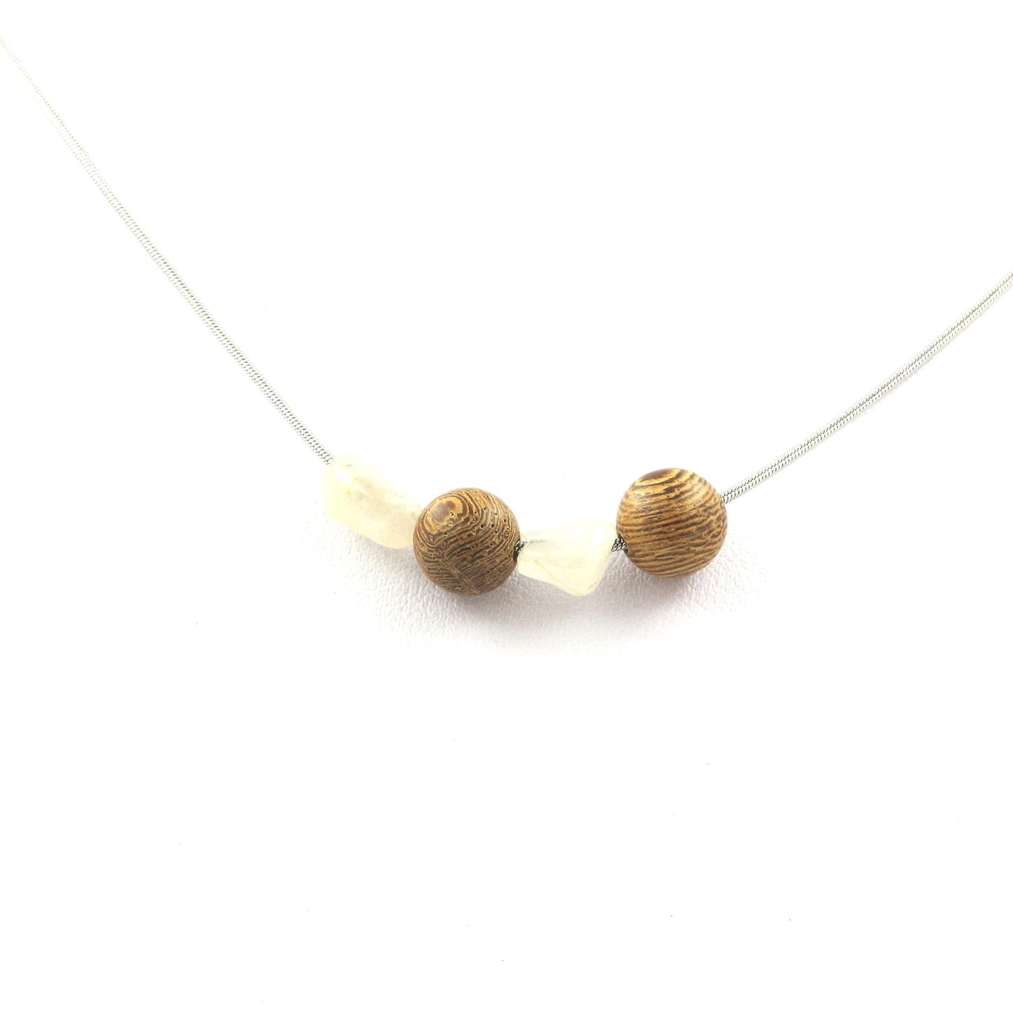 Collier 4 perles Quartz à Rutile doré du Brésil + Perles bois 8 mm