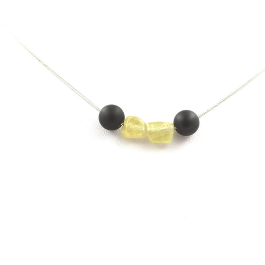 Collier Apatite jaune de Madagascar + Perles Onyx noir mat 8 mm