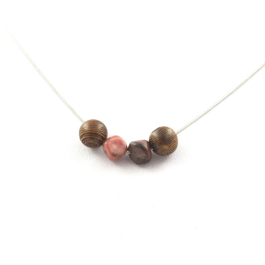 Collier Rhodochrosite du Brésil + Perles bois 8 mm