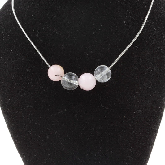 Collier Perles Opale Rose + Quartz 8 mm