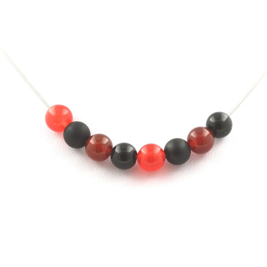 Collier Agate noire + Calcédoine rouge + Agate Rouge + Onyx noir mat 8 mm