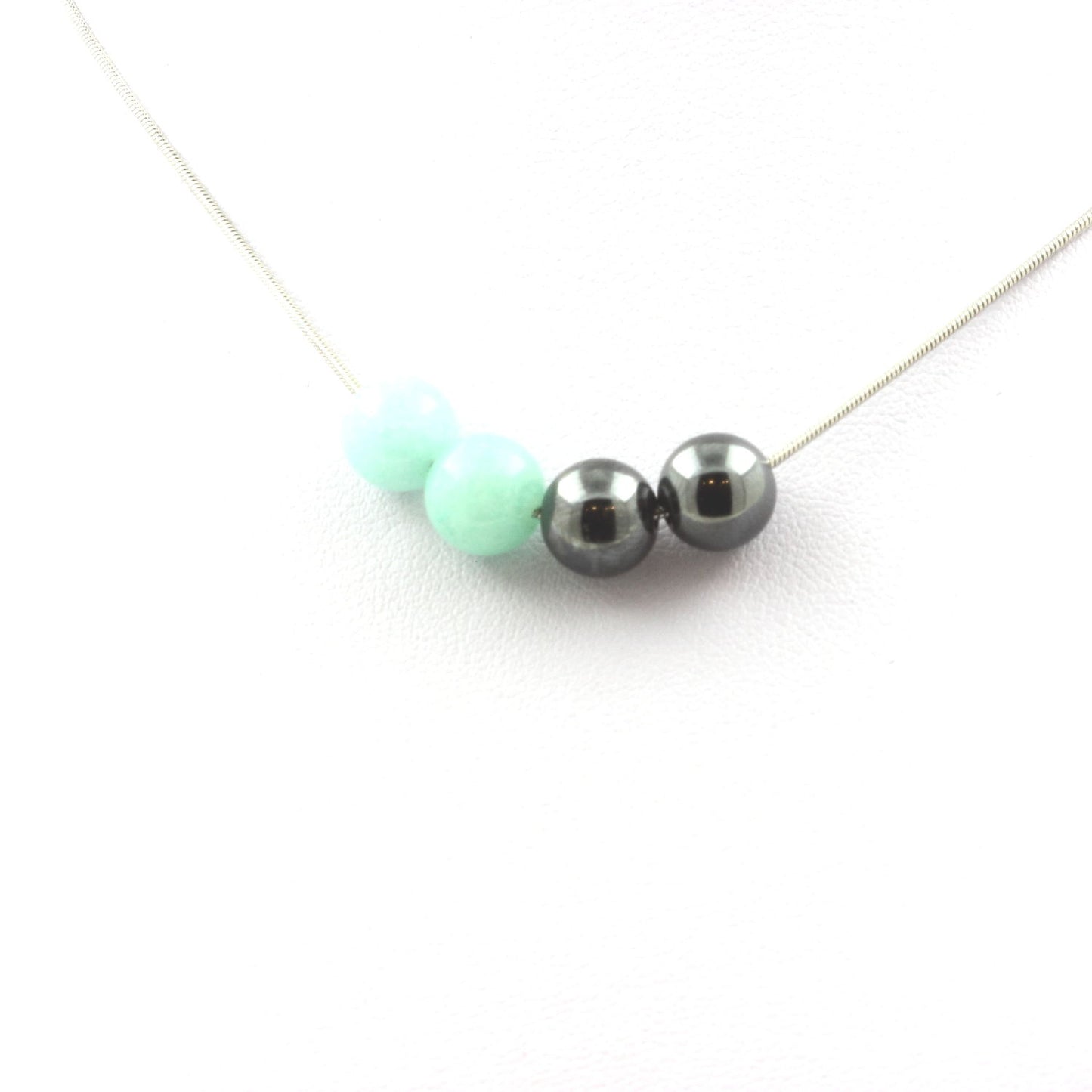 Collier perles Amazonite + Hématite 8 mm