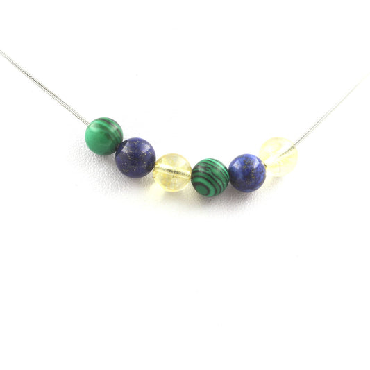 Collier perles Citrine + Lapis Lazuli + Malachite (avec résine) 8 mm