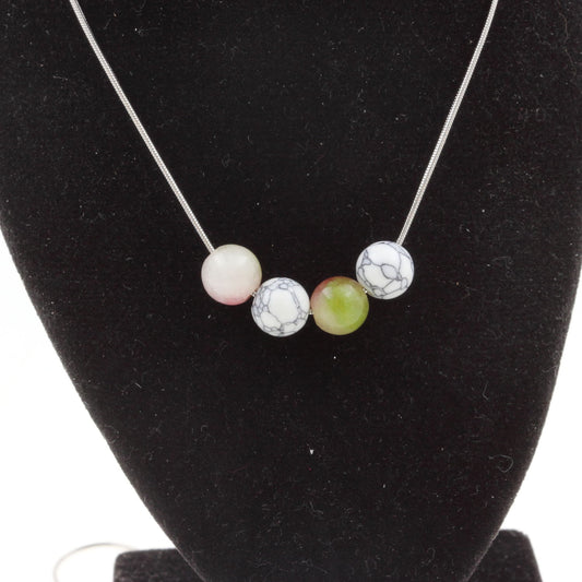 Collier Perles Tourmaline melon d'eau + Howlite 8 mm