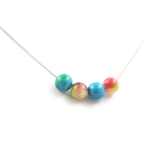 Collier 4 Perles Tourmaline melon d'eau + Chrysocolle 8 mm