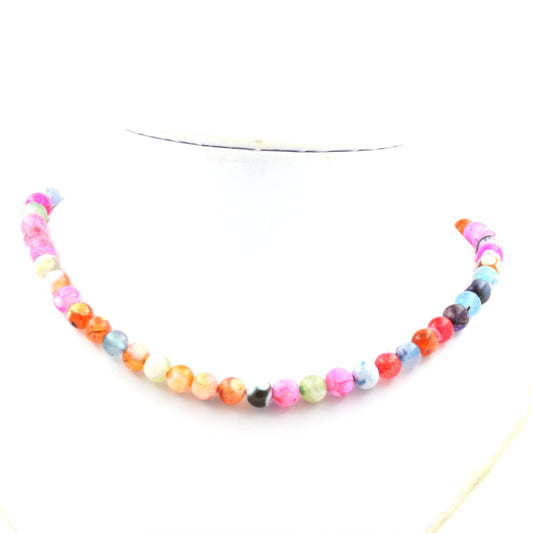 Collier perles Agate craquelé multicolore 8 mm
