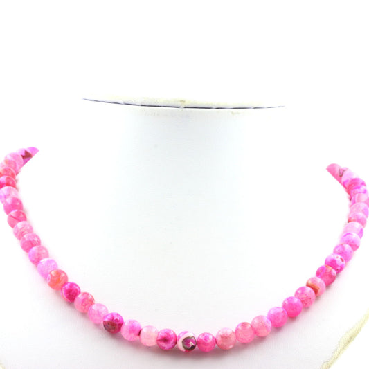 Collier perles Agate craquelé Fuchsia 8 mm