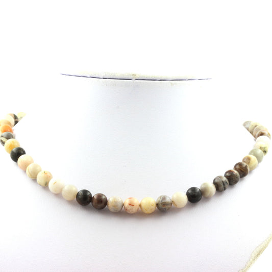 Collier perles Agate Feuille de Bambou 8 mm