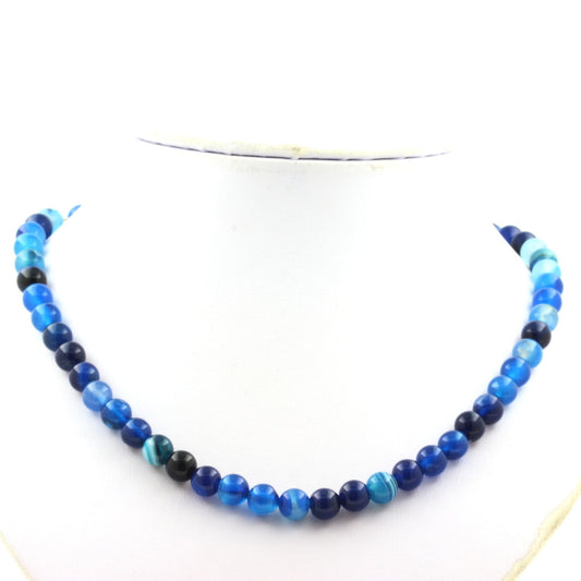 Collier perles Agate rubanée bleu 8 mm