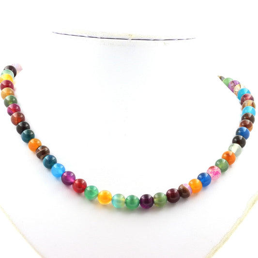 Collier perles Agate rubanée multicolore 8 mm