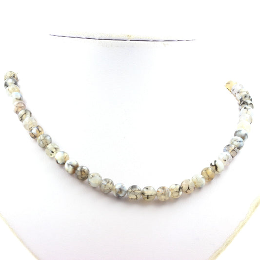 Collier perles Agate veines de Dragon 8 mm