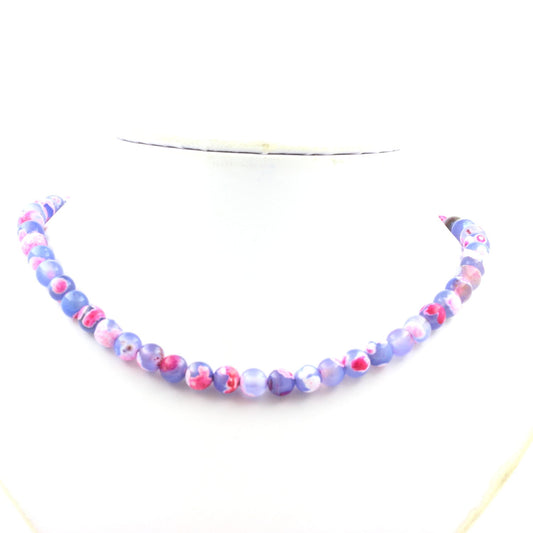 Collier perles Agate veines de Dragon fuchsia et bleu 8 mm